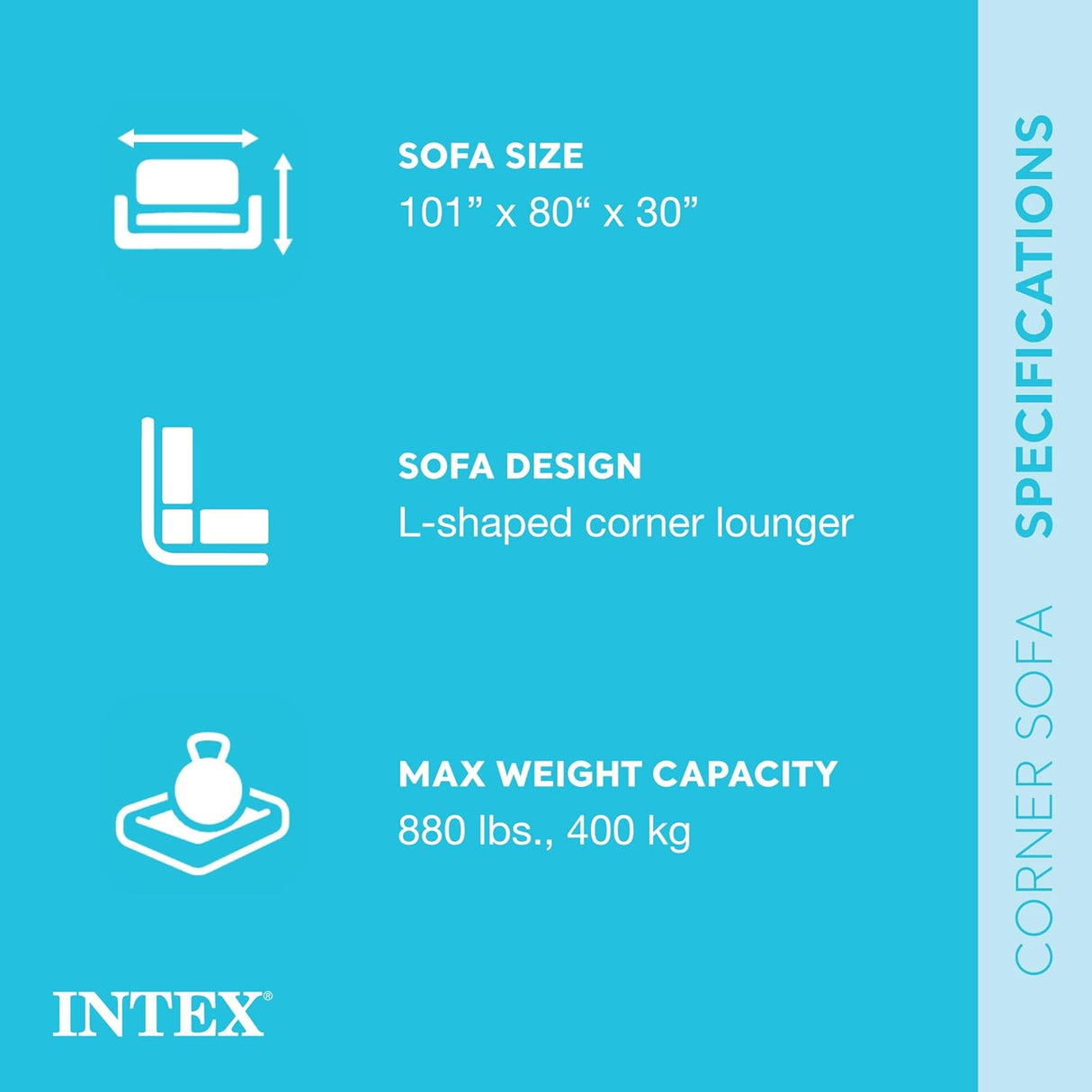 Sofá Inflable Intex Esquinero 2-en-1, Capacidad 880lb, 101” x 80”