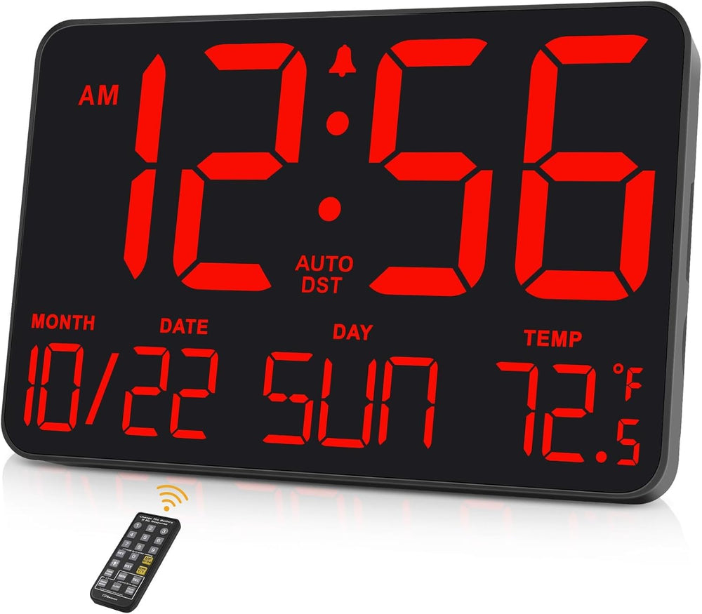 Reloj de Pared Digital Grande con Calendario y Alarma 12/24hr