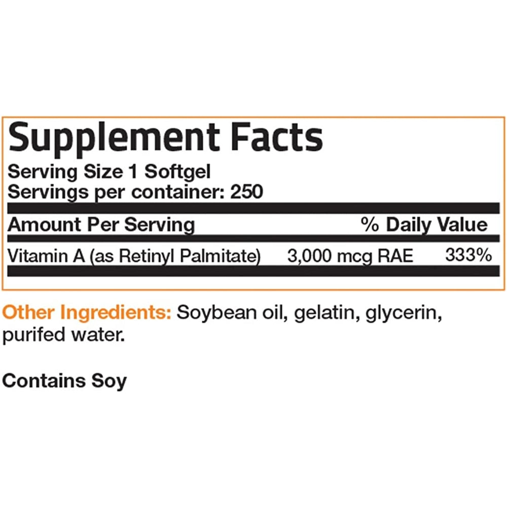 Suplementos Alimenticios Vitamina A 250 cápsulas blandas