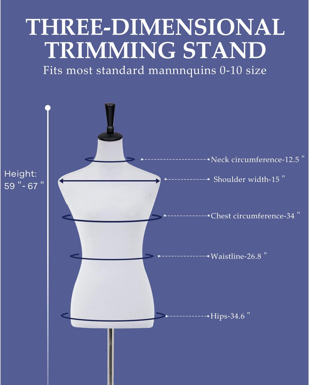 Maniquí Femenino Ajustable 60-67 FG281-White Base de Madera