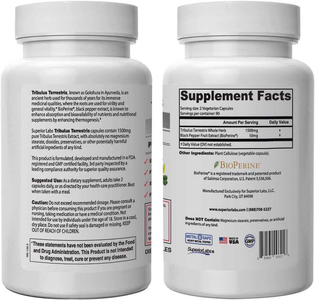 Suplemento Tribulus Terrestris bloqueador de cortisol 180u