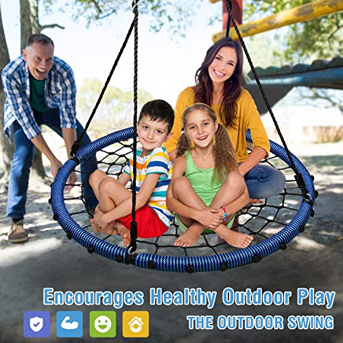 Trekassy Columpio para árbol de telaraña de 10 pies, 45 pulgadas para niños y adultos con giratorio, 2 correas para colgar en árbol de 10 pies, marco de acero y cuerdas ajustables