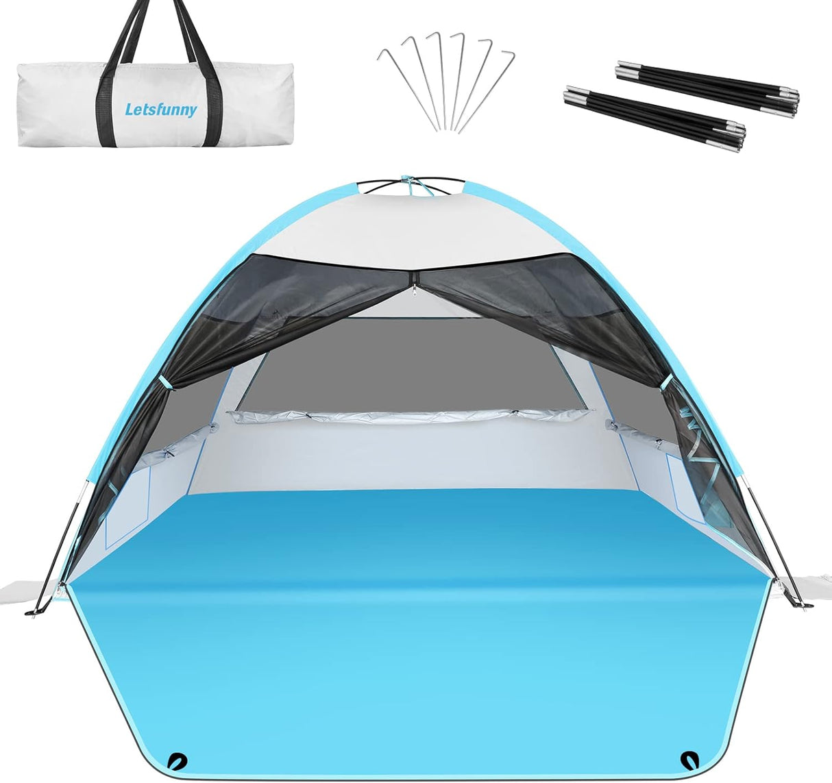 Tienda de playa fácil de montar, anti-UV, con ventanas de malla