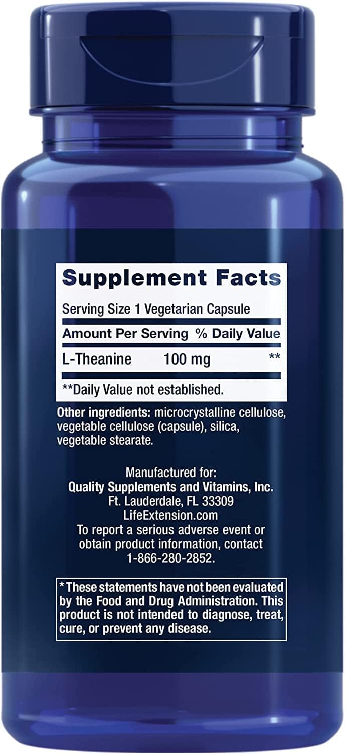 Suplemento Life Extension L-teanina, 100 mg, 60 cápsulas