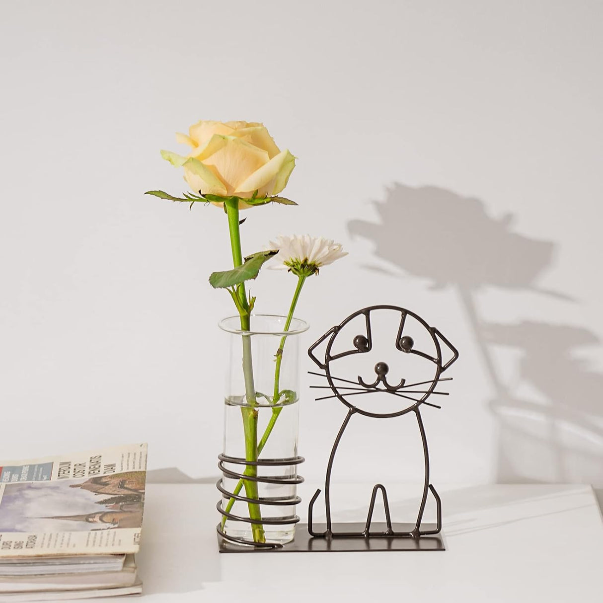 Marbrasse Jarrón hidropónico de vidrio de escritorio, florero con soporte para decoración del hogar, soporte moderno y creativo para terrario, contenedor Scindapsus (lindo perro)