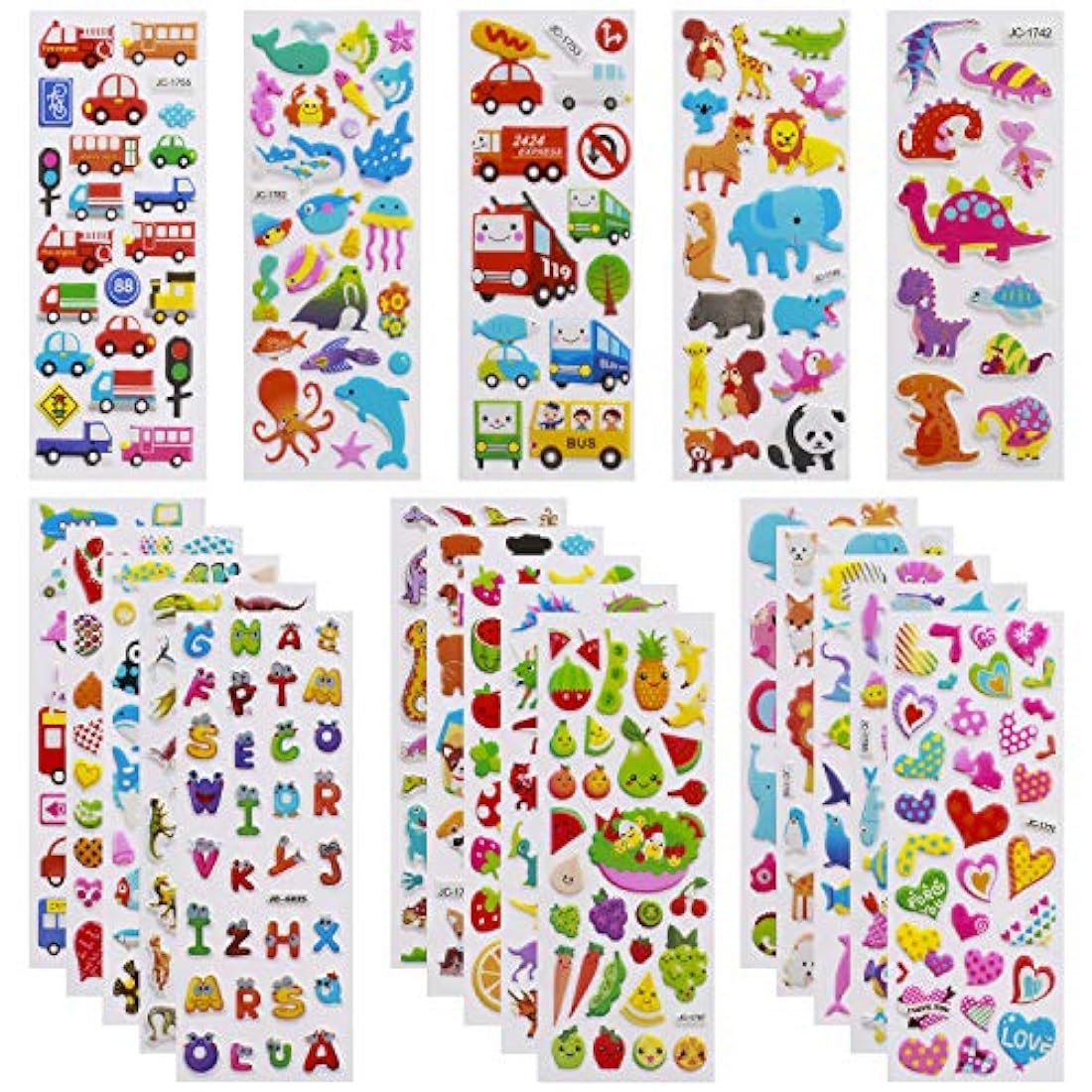 24 hojas diferentes pegatinas 3D para niños pequeños