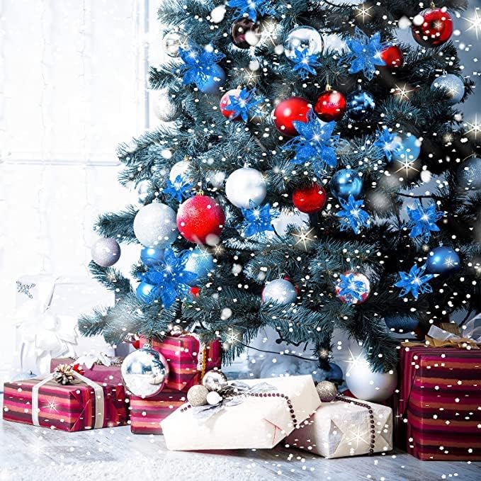 24 Piezas Flores Poinsettia Artificiales Decoración Navidad