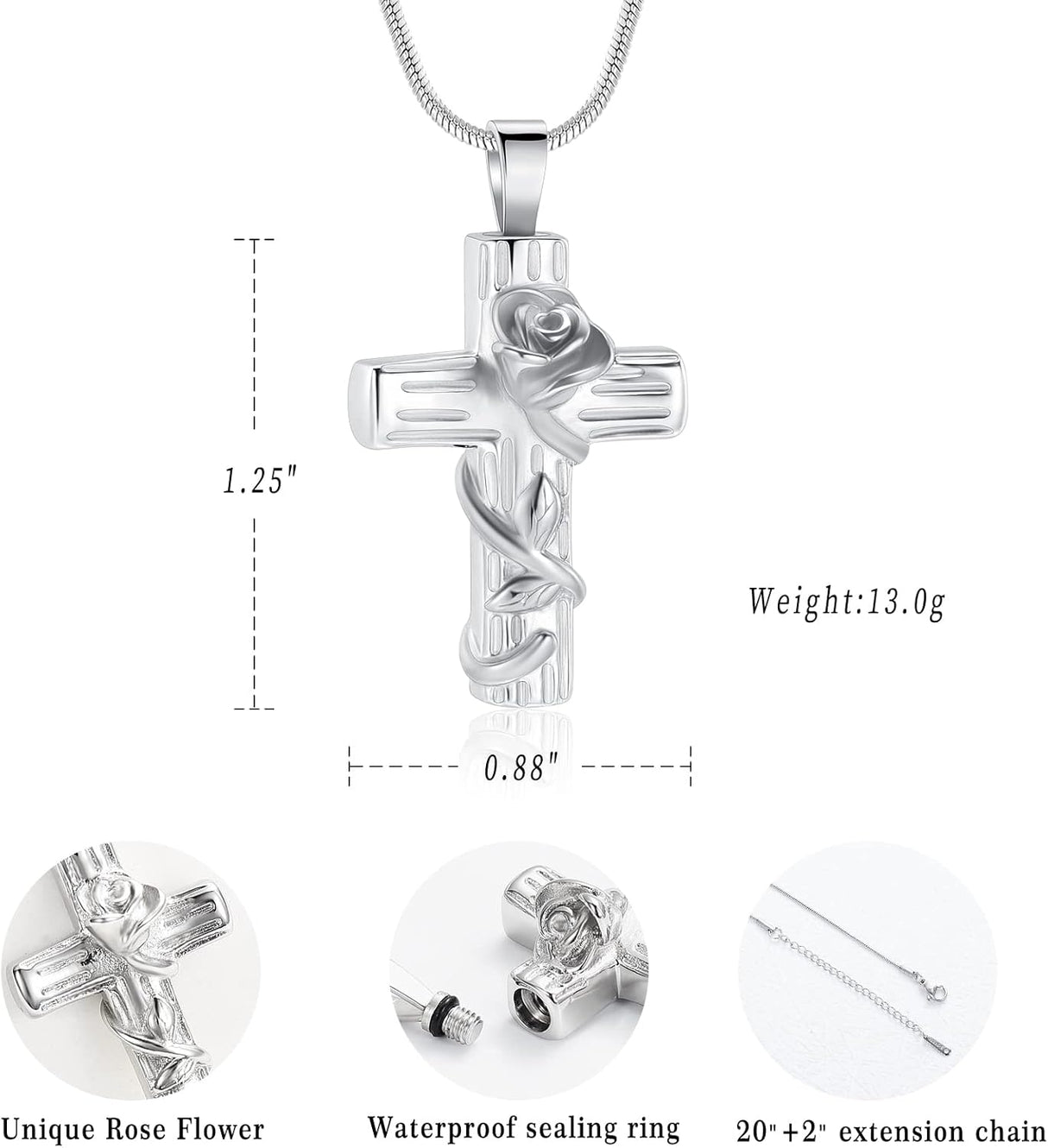 Collar de urna para cenizas, colgante para recuerdo, rosa