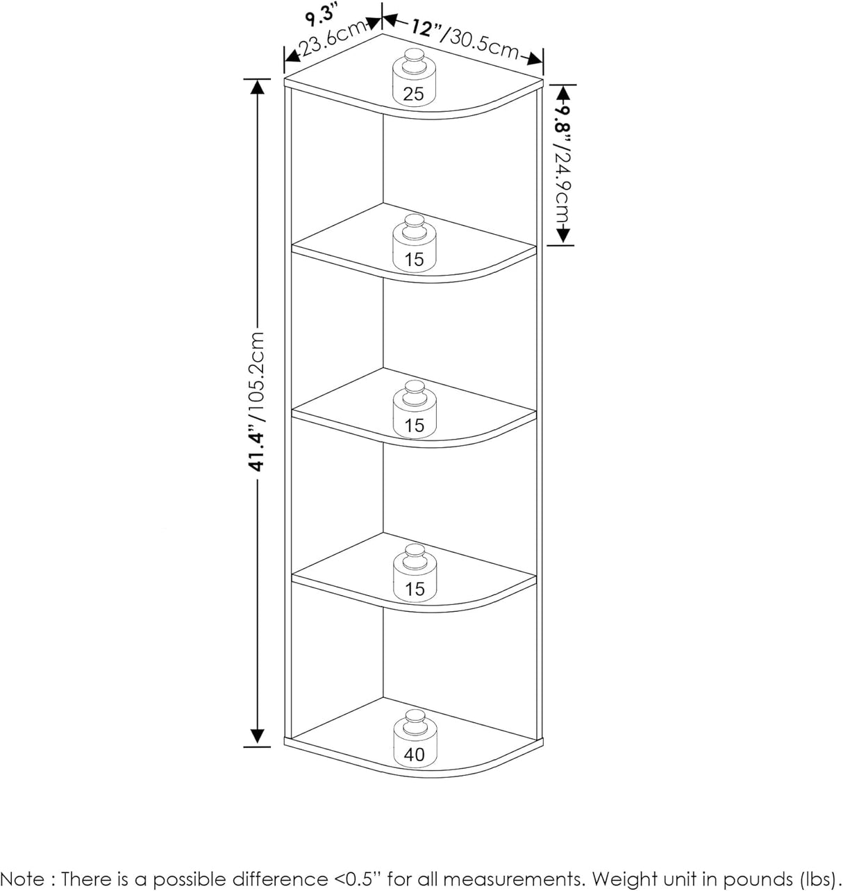 Estantería esquinera abierta de 4 niveles, modelo Pasir