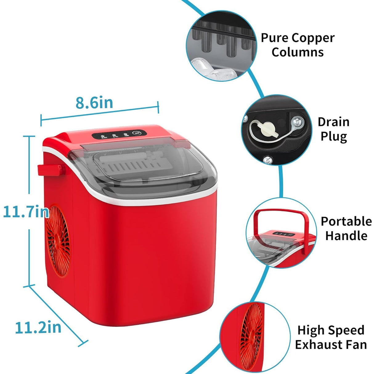 Máquina de Hielo COWSAR, portátil, 26.5lbs/24hrs, 9 piezas
