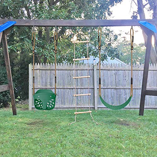 Dolibest Asiento de columpio con respaldo alto completo para niños con cuerda ajustable, bonito juego de columpio de elefante para patio de recreo, límite de peso de 600 libras, 2 mosquetones, color verde
