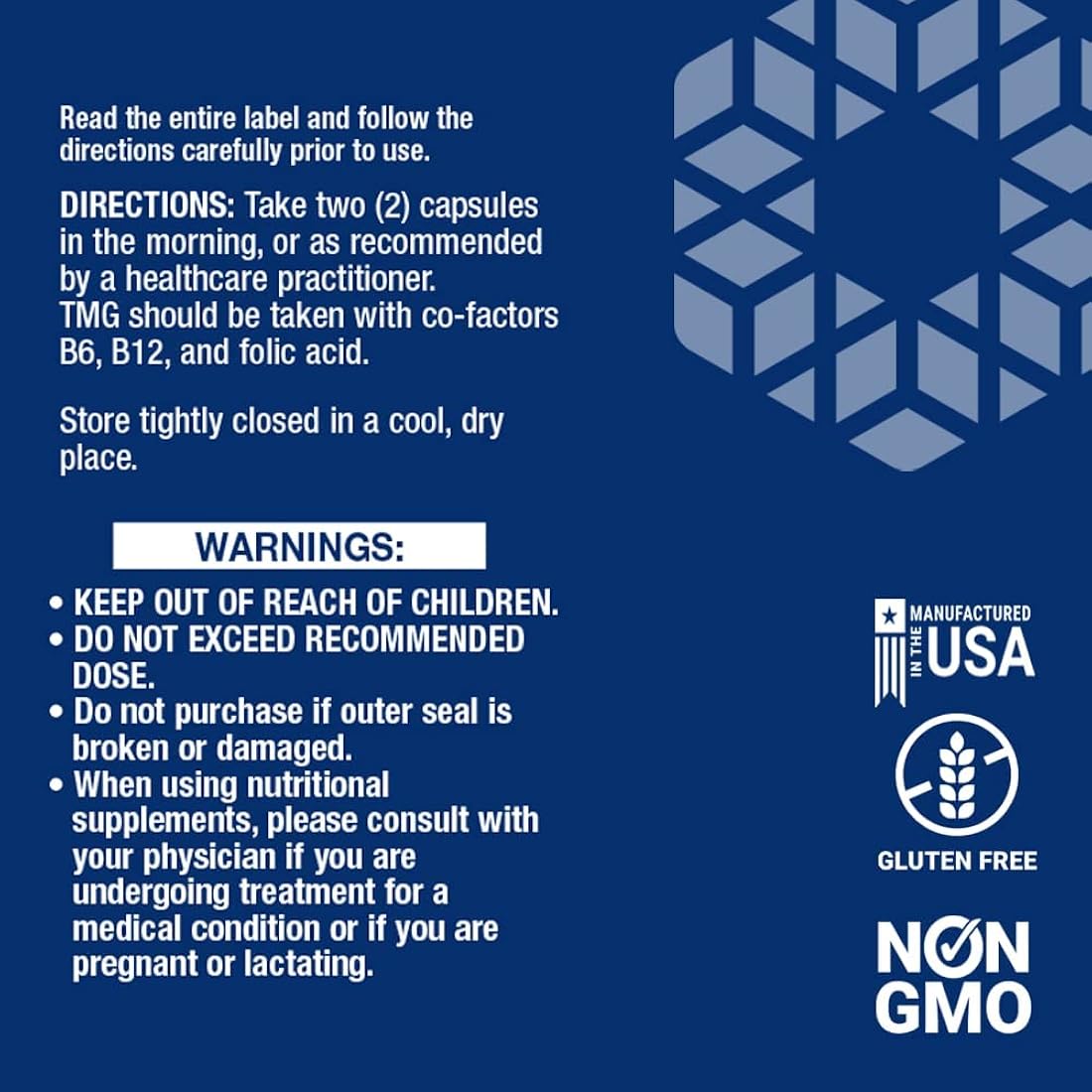 Life Extension TMG 500 mg – Trimetilglicina sin gluten 60 u