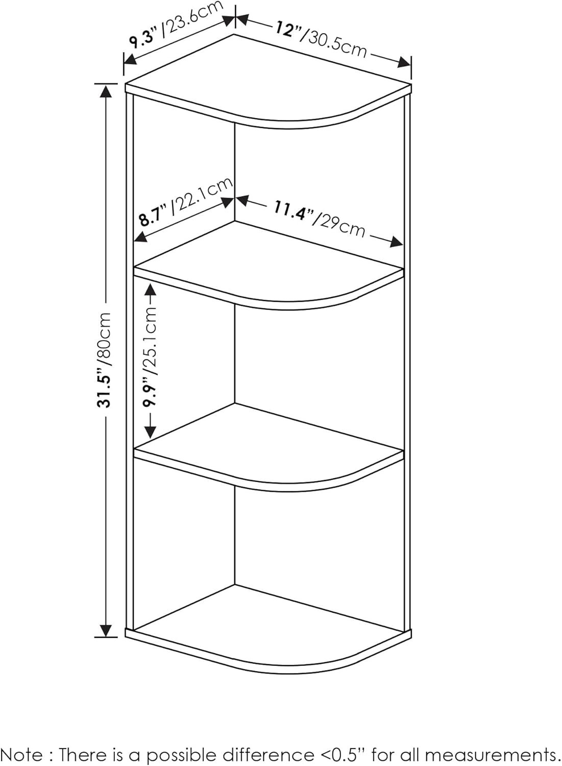 Estantería esquinera abierta de 3 niveles, modelo Pasir