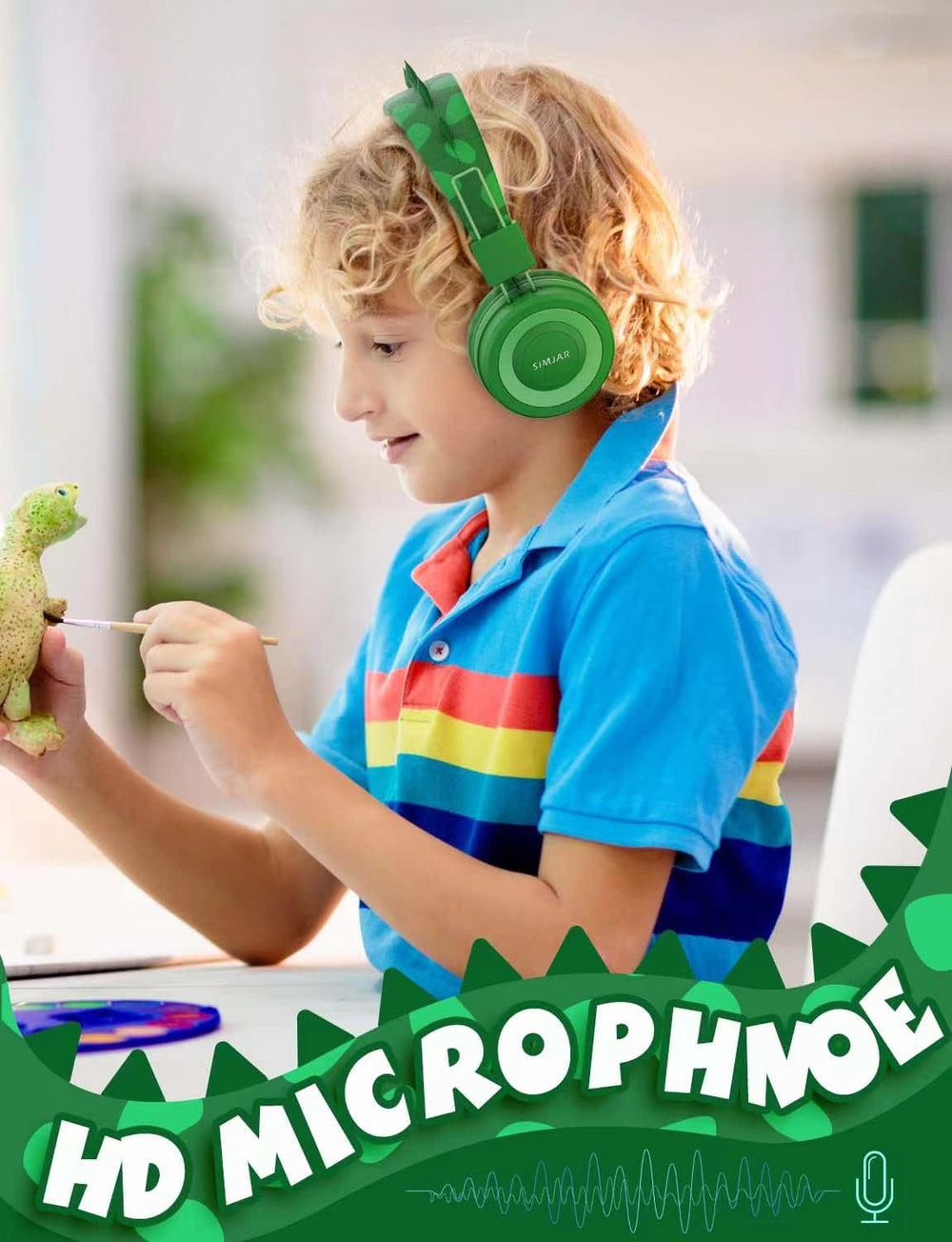 Auriculares de dinosaurio para niños con micrófono