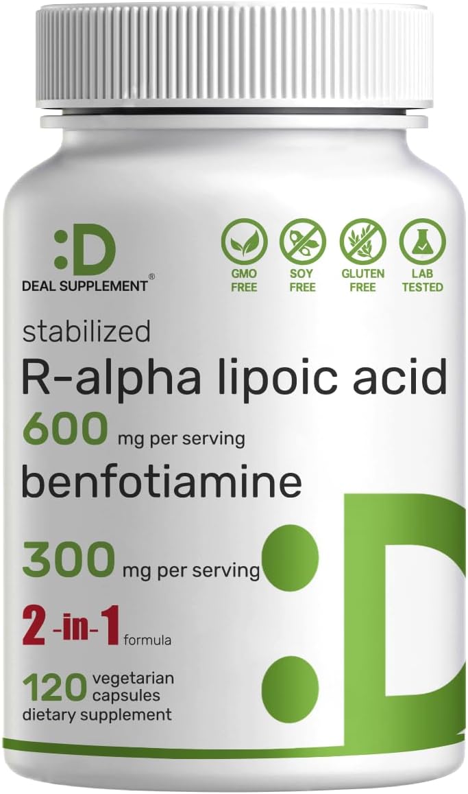 Suplemento Ácido alfa lipoico 600 mg con benfotiamina 300 mg