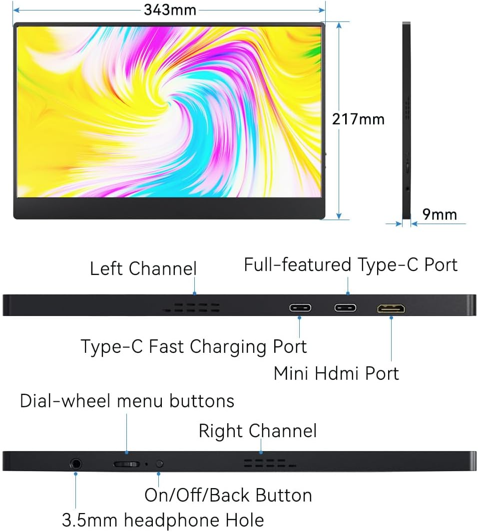 Monitor portátil AYY 15 FHD 1080P USB C HDMI, soporte incluido