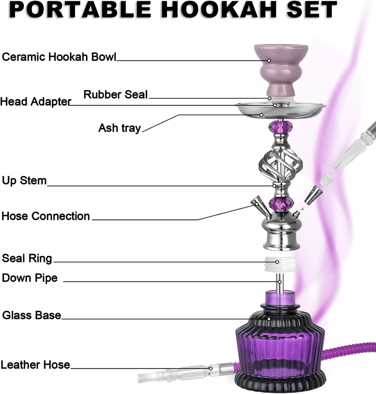 Set de Hookah 2 Mangueras 15'' con Base de Vidrio y Accesorios
