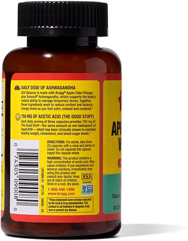 Cápsulas de Vinagre de Sidra Bragg y Ashwagandha - 90 Pills