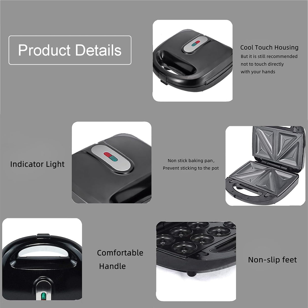 Waffle Maker 10 en 1, 750W, Placas Removibles, Compacto