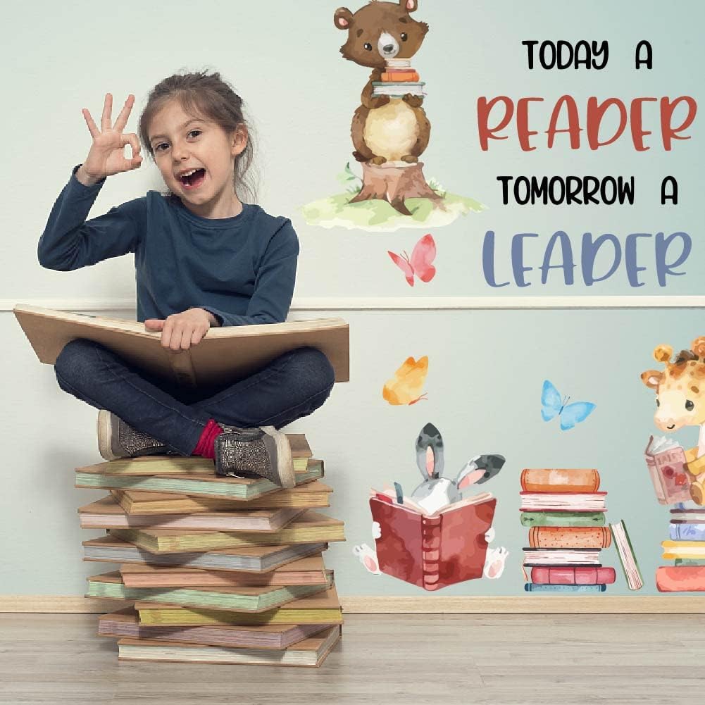 SUPERDANT Vinilo decorativo para pared con texto en inglés "Today a Reader Tomorrow a Leader", decoración artística de vinilo para sala de lectura grande