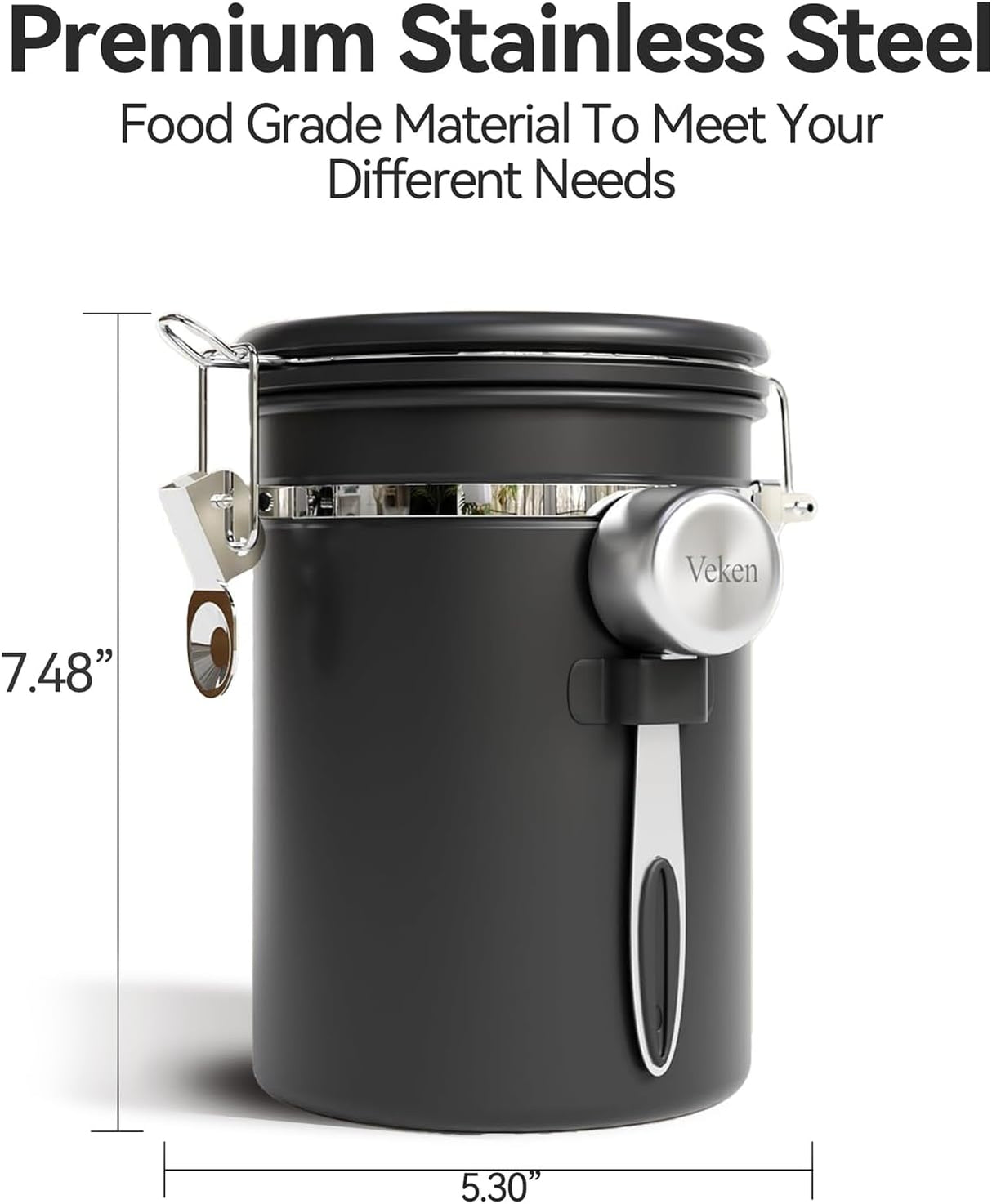 Veken Canister de Café con Ventana, Apto para Alimentos, 22OZ