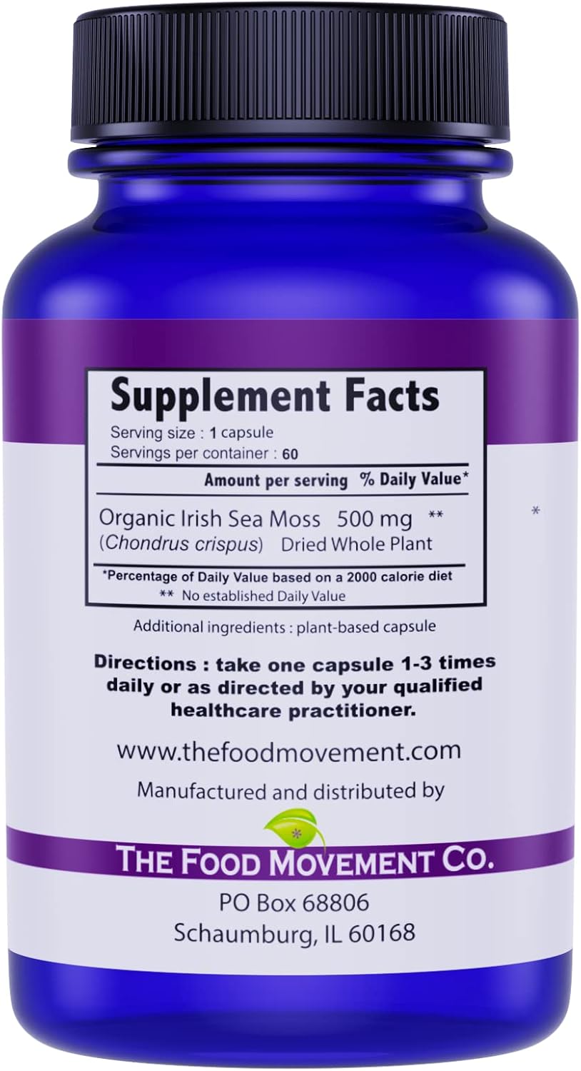 Irish Sea Moss Orgánico, Prebiótico, 70+ Minerales, 60 cápsulas