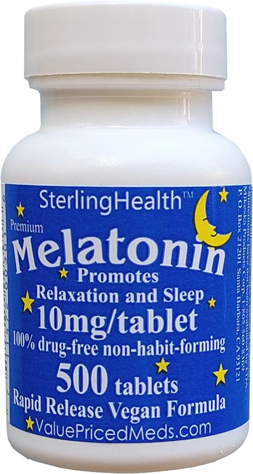 Melatonina 10mg Rápida Disolución Vegana 500 Count Super Fuerte