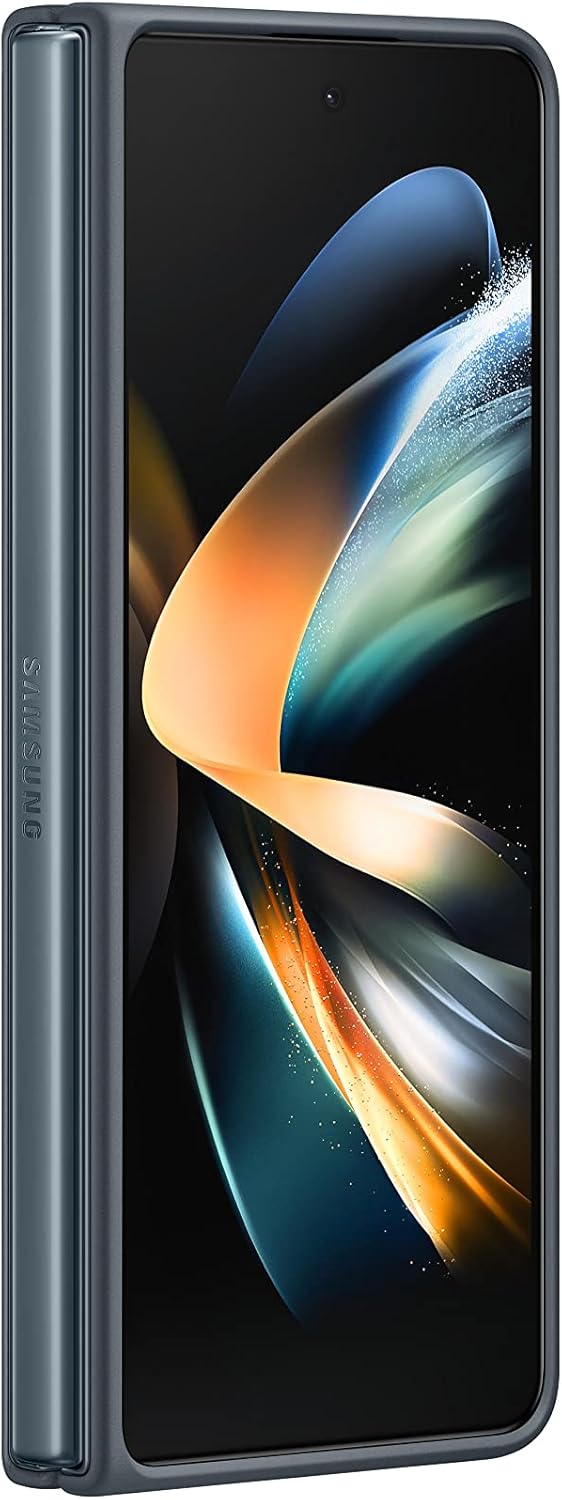 SAMSUNG Funda de cuero para Galaxy Z Fold4, protectora, de primera calidad, elegante funda para teléfono con protección frontal y trasera, superficie suave, versión estadounidense, gris y verde