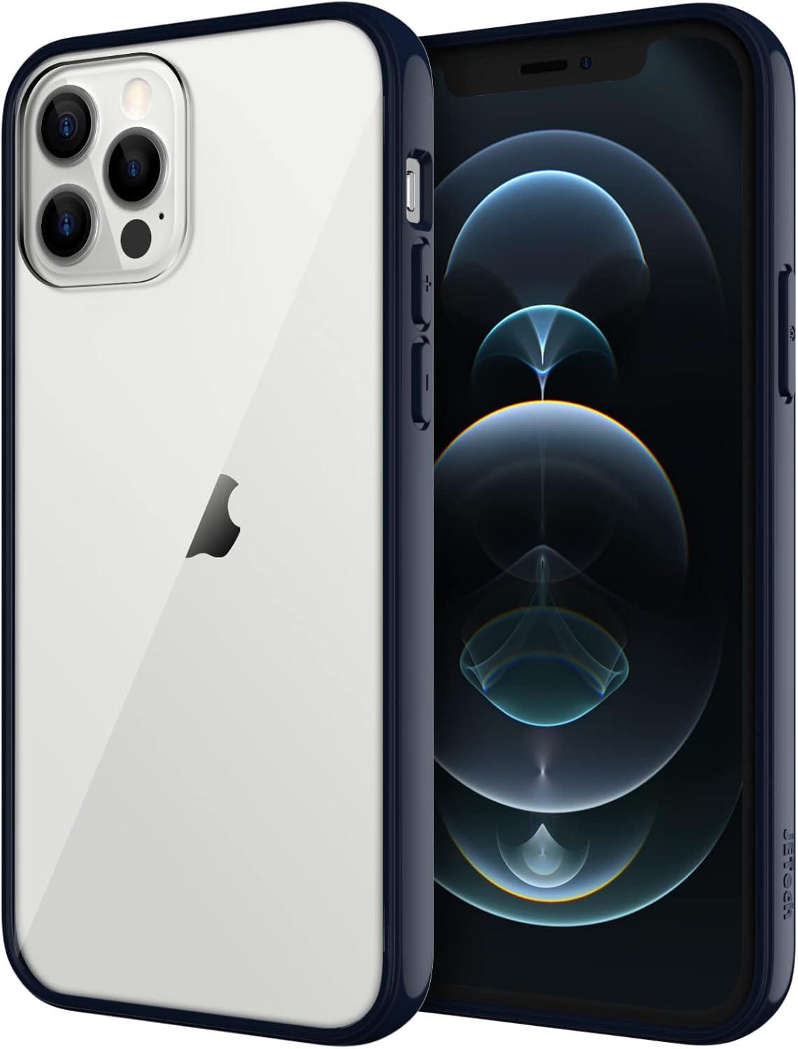 JETech Funda compatible con iPhone 12/12 Pro de 6.1 pulgadas, cubierta a prueba de golpes, parte trasera transparente antiarañazos (azul marino)