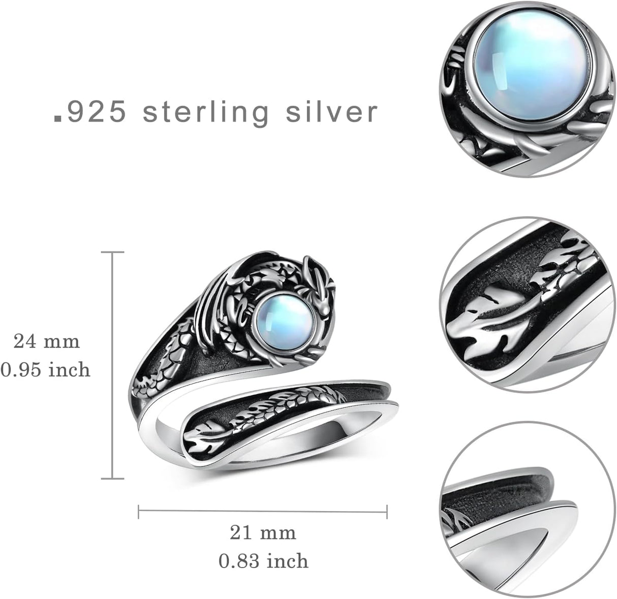 Anillo Ajustable de Girasol/Dragón/Estrella de David en Plata