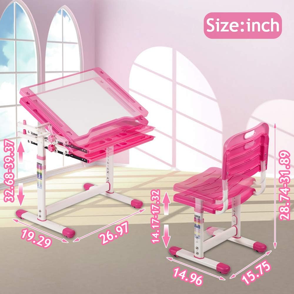 Escritorio y Silla Ajustable con Cajón para Niños