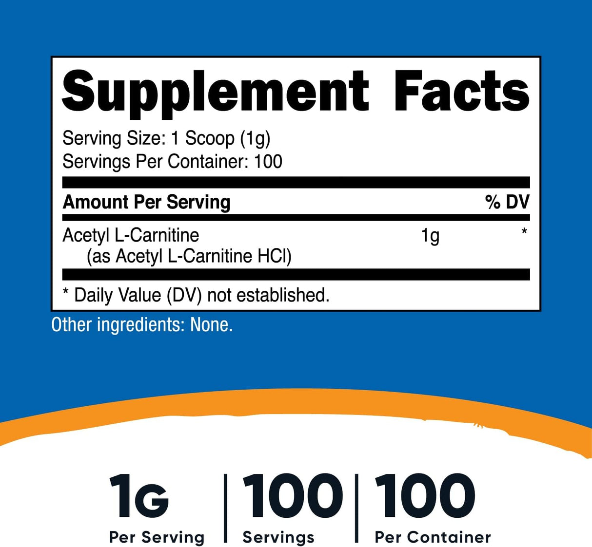 Suplemento acetil L-carnitina (ALCAR) 3.53oz - 1000 mg
