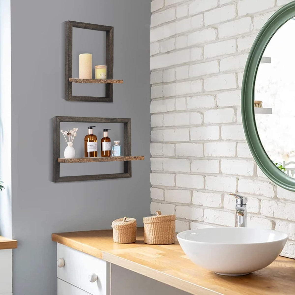 Estanterías Flotantes de Madera Idee-Home, Set de 4 Rústicas