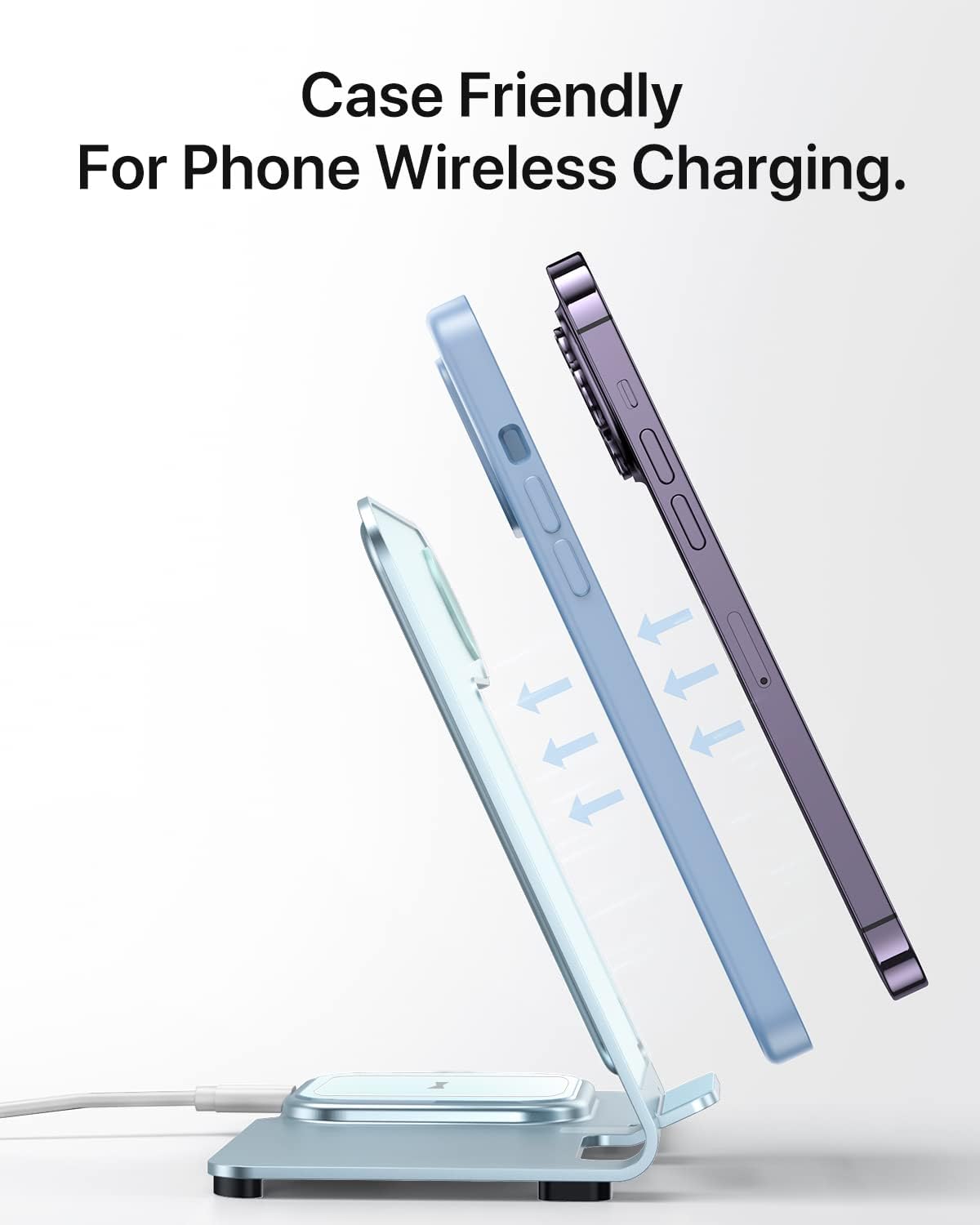 Cargador o Estación de carga inalámbrico 3 en 1 azul