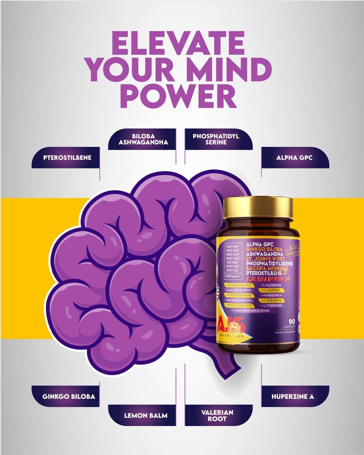 Suplemento Nootrópico Alpha GPC, Fosfatidilserina, Hierba de San Juan