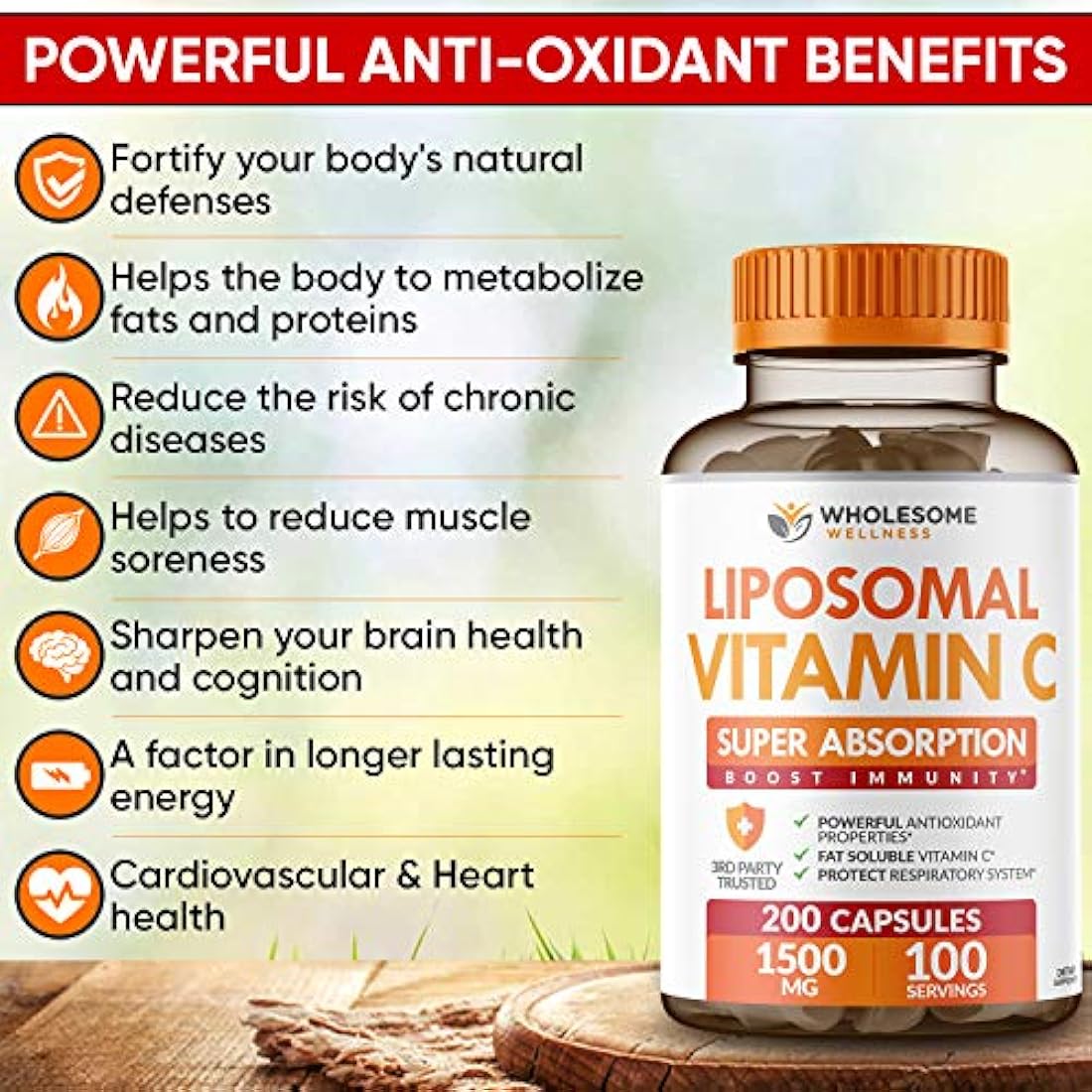 Liposomal Vitamina C Cápsulas (200 pastillas 1500 mg)