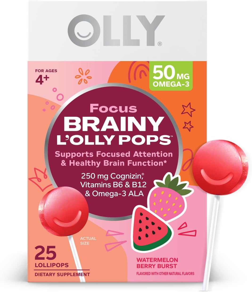 Lollipops OLLY para Niños, Omega-3, B6, B12, 25 Unidades