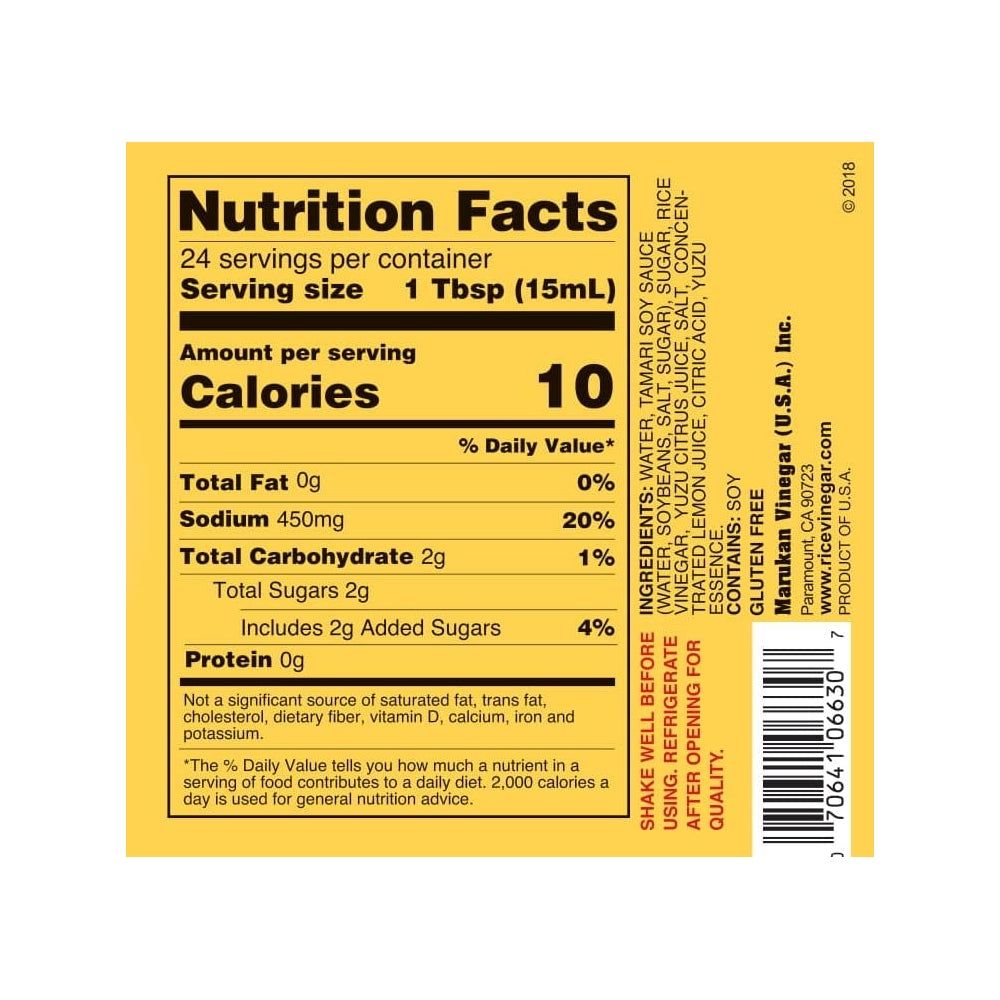 Ponzu Yuzu Aderezo de soja cítrica etiqueta amarilla