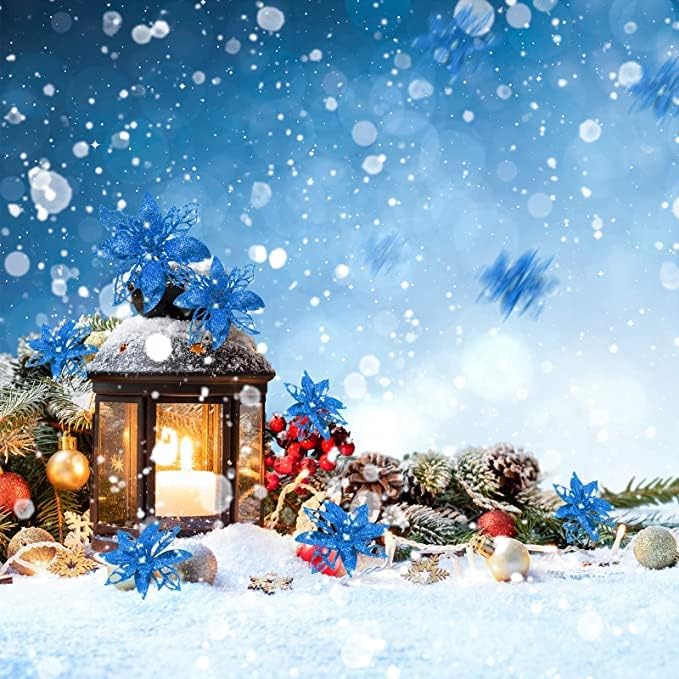 24 Piezas Flores Poinsettia Artificiales Decoración Navidad