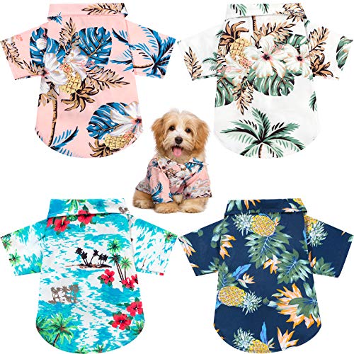 4 camisetas de verano para mascotas, estilo hawaiano, camisa floral para perro, camisetas con estampado hawaiano, camisetas transpirables para mascotas, ropa fresca para playa, playa, cachorros, sudadera para cachorros pequeños