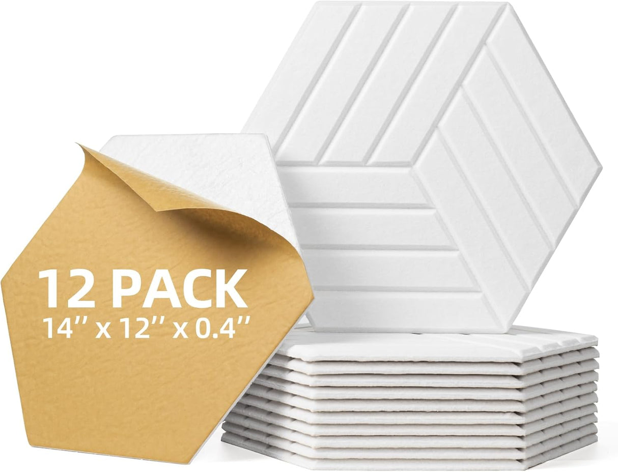 Paneles Acústicos Hexagonales 12 Piezas Autoadhesivos 14x12