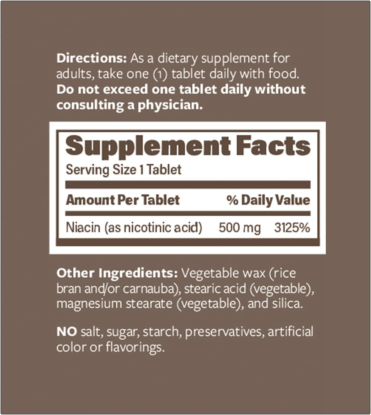 Suplemento Niacina Vitamina B3 niacina 500 mg 200 comprimido