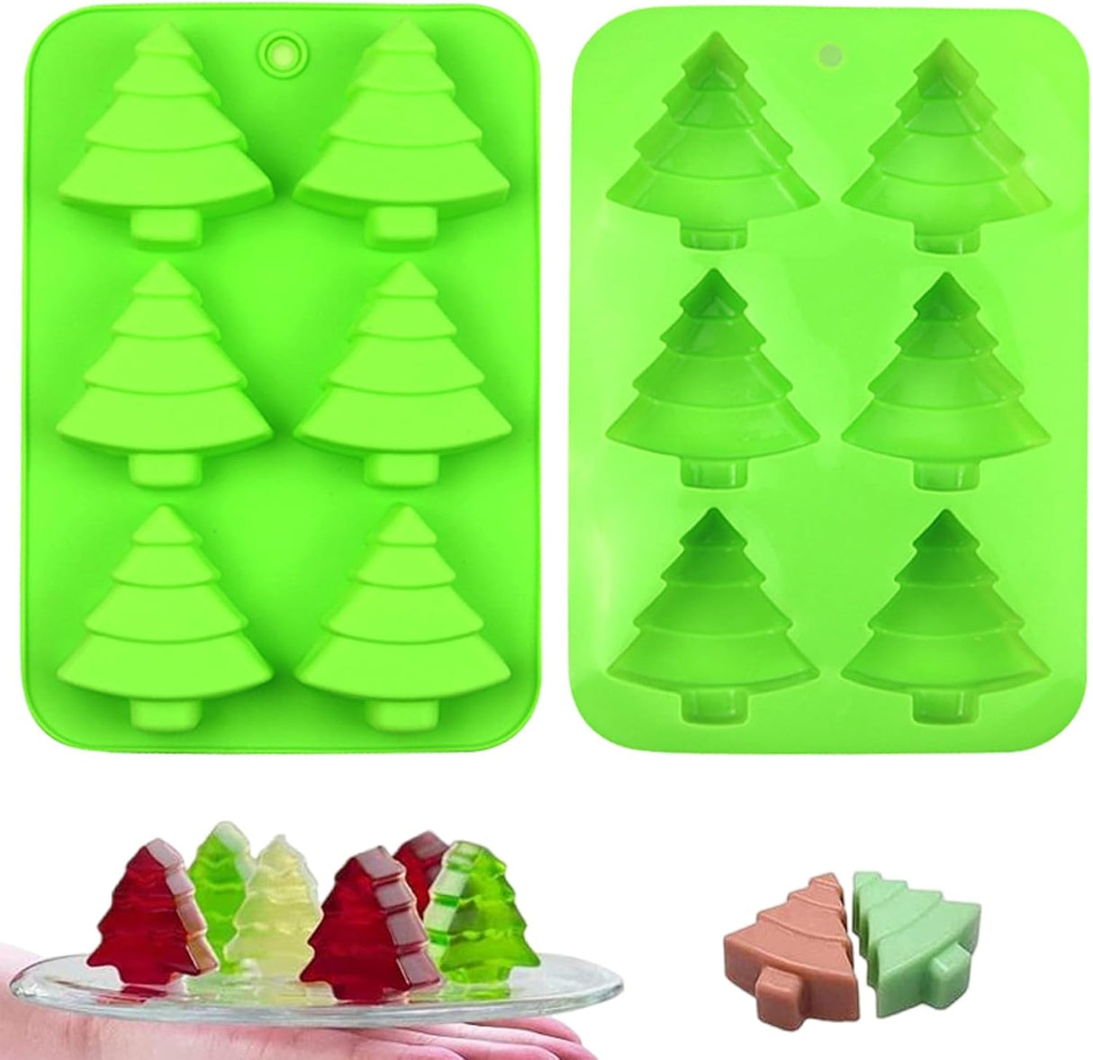 Moldes de Silicona para Árbol de Navidad, 6 Cavidades, 2 Pcs