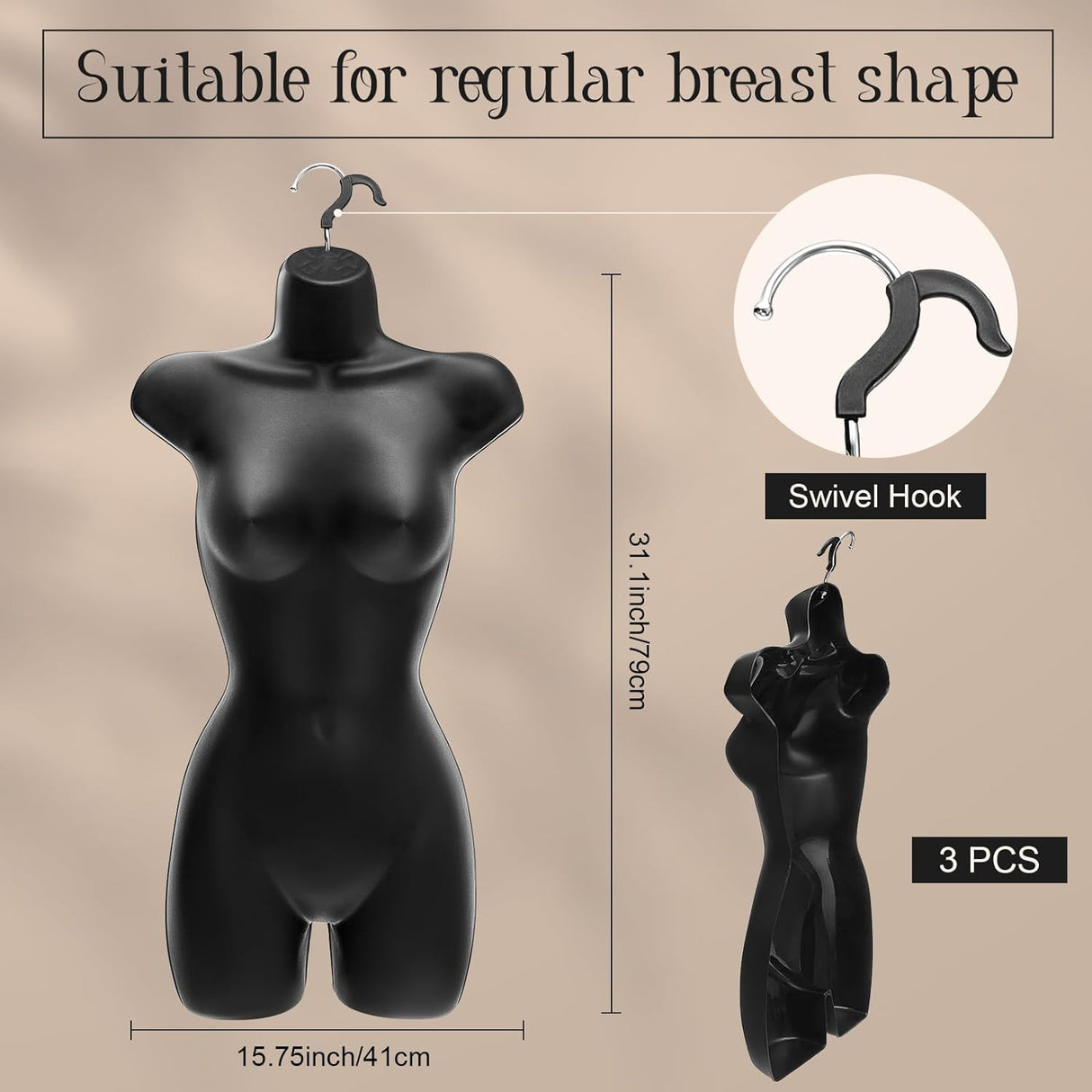 Maniquí Femenino Hueco con Gancho, 12 Pcs, 31.1x16.1 Inch