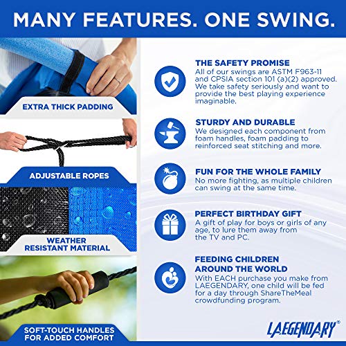 LAEGENDARY - Columpio gigante para árbol de plataforma de 60 pulgadas para niños y adultos, soporta hasta 700 libras, columpio de surf para uso en exteriores e interiores, rectángulo azul