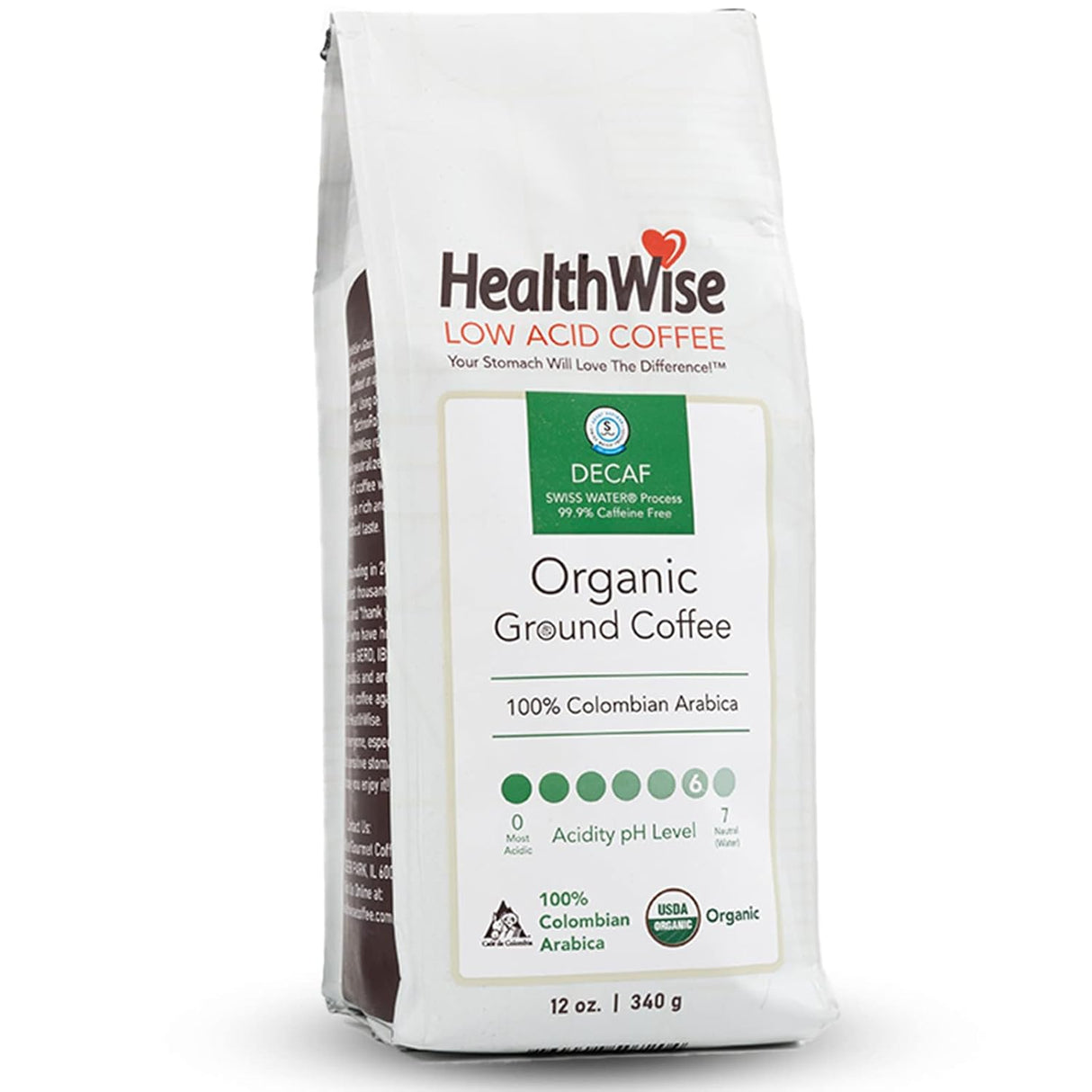 Café Molido Orgánico Bajo en Ácido HealthWise 100% Colombiano 12 oz