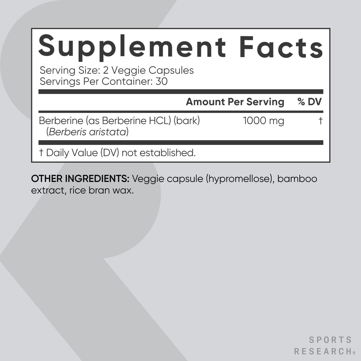Suplemento Sports Research Berberina Apoyo metabólico 1000mg