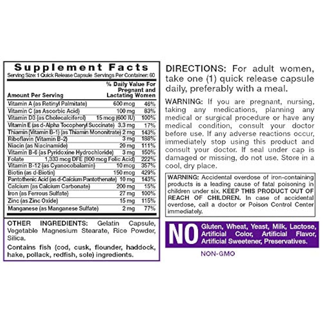 Nature's Truth Cápsulas de vitaminas prenatales y minerales, 60 unidades