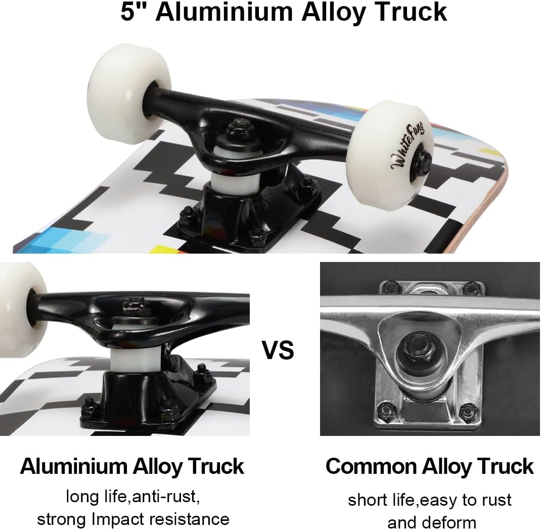 Patineta Completa para Principiantes 31 x 7.88, 7 Capas, Doble Kick