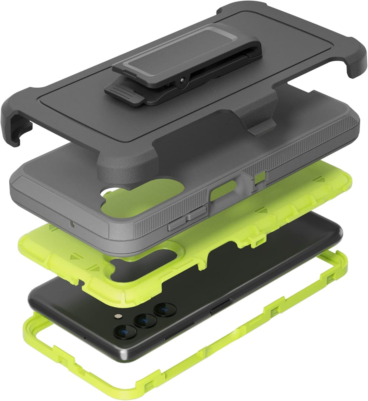 Funda compatible con Samsung Galaxy A13 5G (no compatible con A13 4G), con clip de cinturón, resistente, resistente a prueba de golpes, protección de cuerpo completo, funda para Samsung Galaxy A13 5G (gris oscuro + verde)